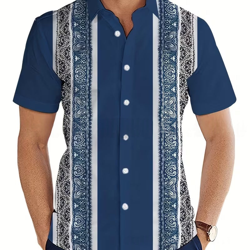 Men's Summer Shirt – Printed Lightweight Woven Cotton, Relaxed European Fit