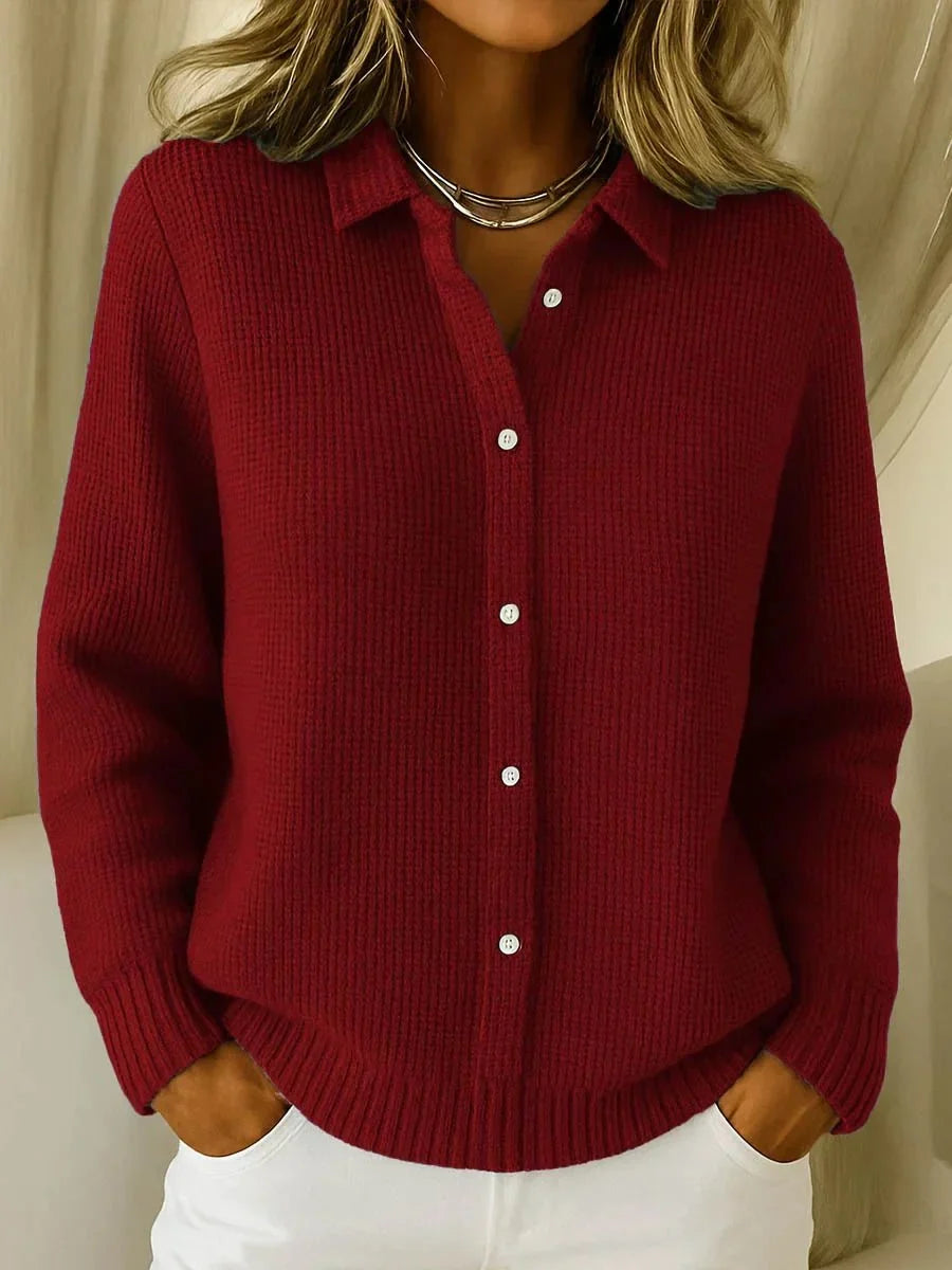 Women's Cardigan Waffle Knit Button Front Crochet Detail Long Sleeve