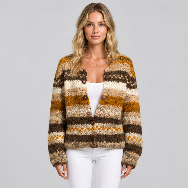 Women's 3D Pattern Knit Cardigan – Relaxed Midi Crew Neck