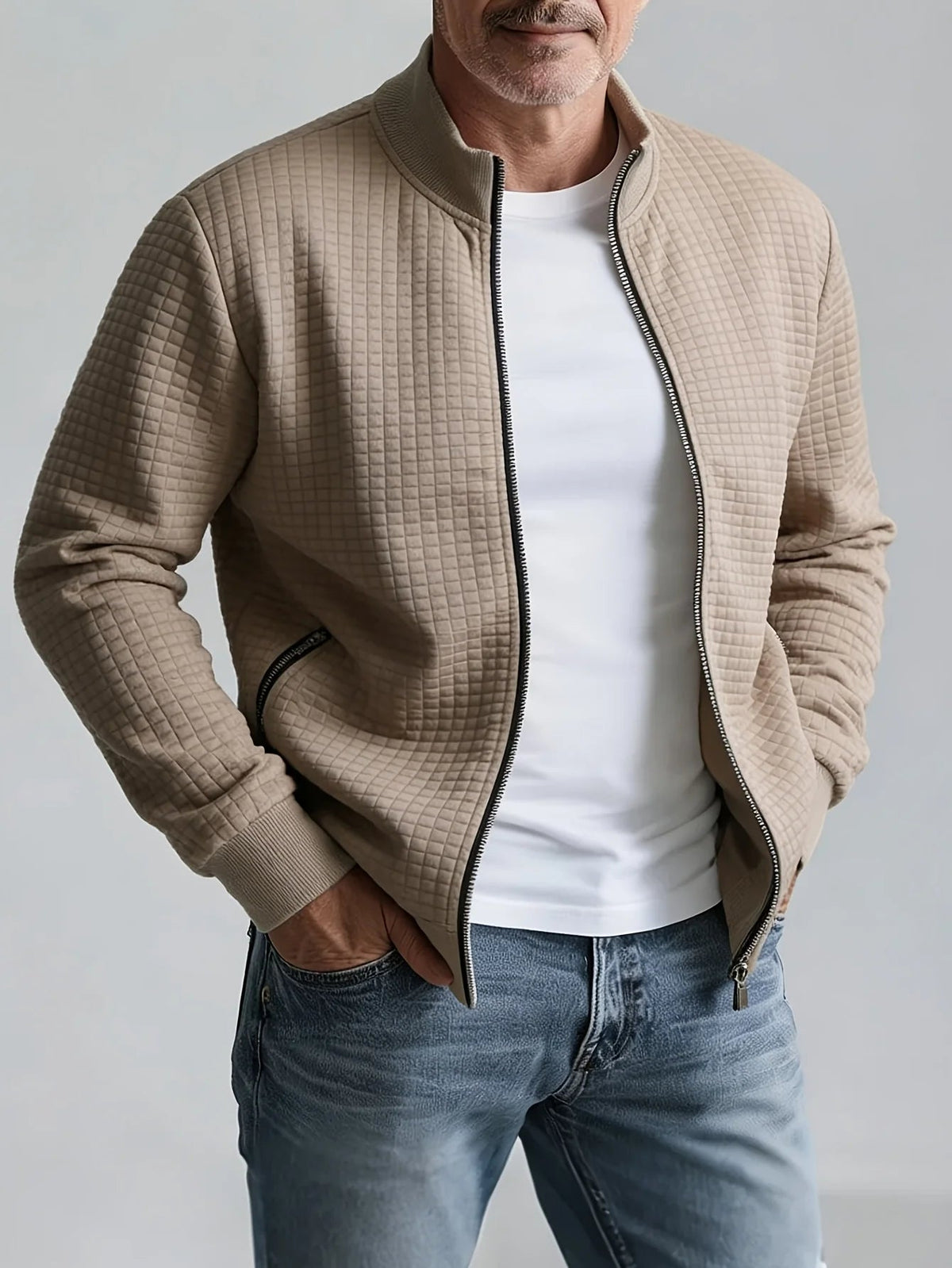 Men's Zip Up Jacket Jacquard Stand Collar – Sporty Layer