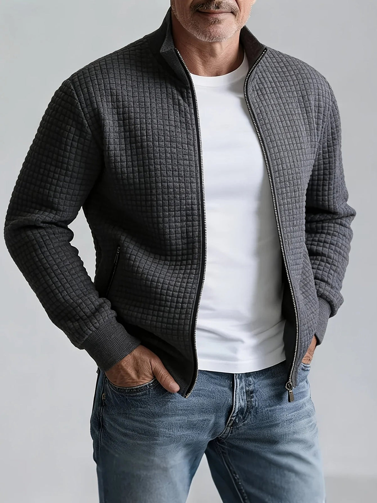 Men's Zip Up Jacket Jacquard Stand Collar – Sporty Layer