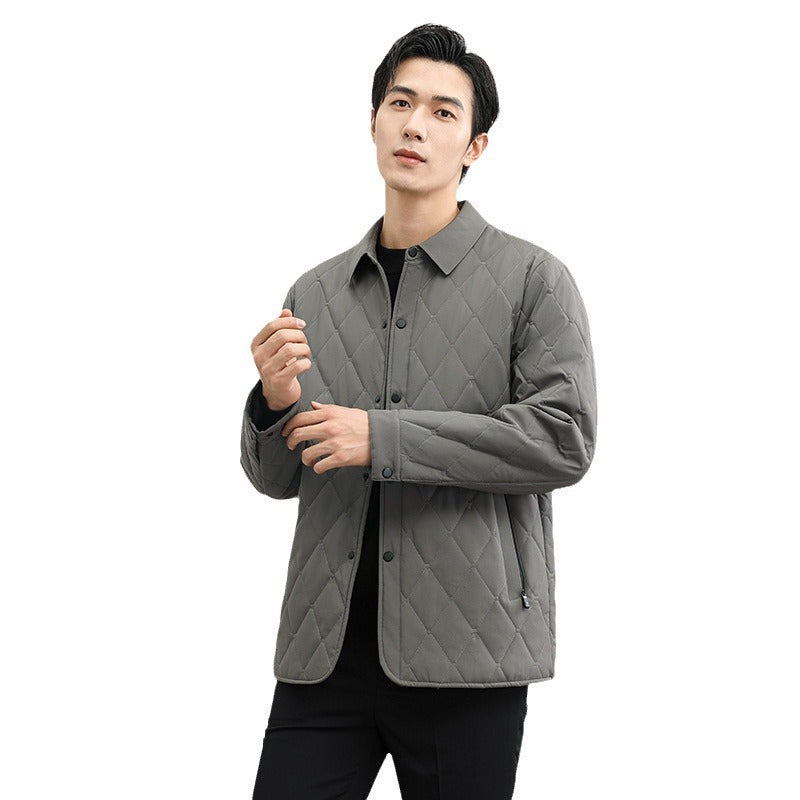 Men's Slim Fit Cotton-Padded Jacket – Grid Pattern