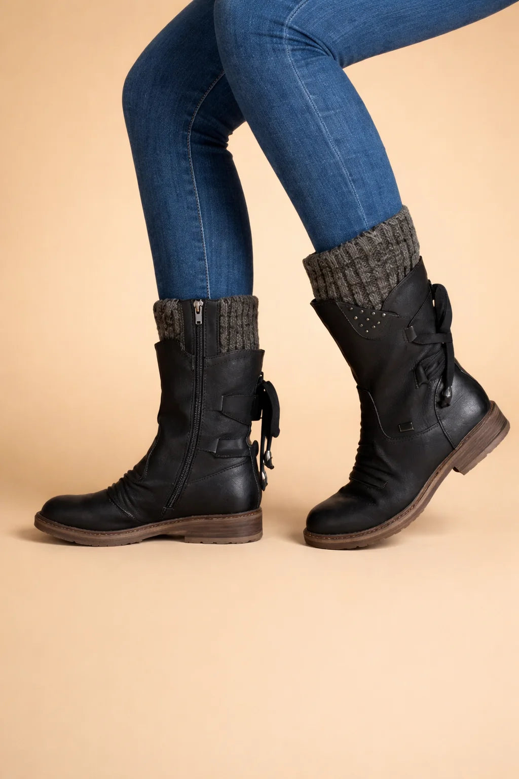 Women's Vegan Leather Martin Boot – Low Heel Square Toe Comfort