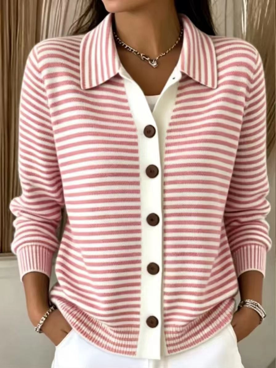 Women's Cotton Striped Button-Down Cardigan – Relaxed Fit Layer