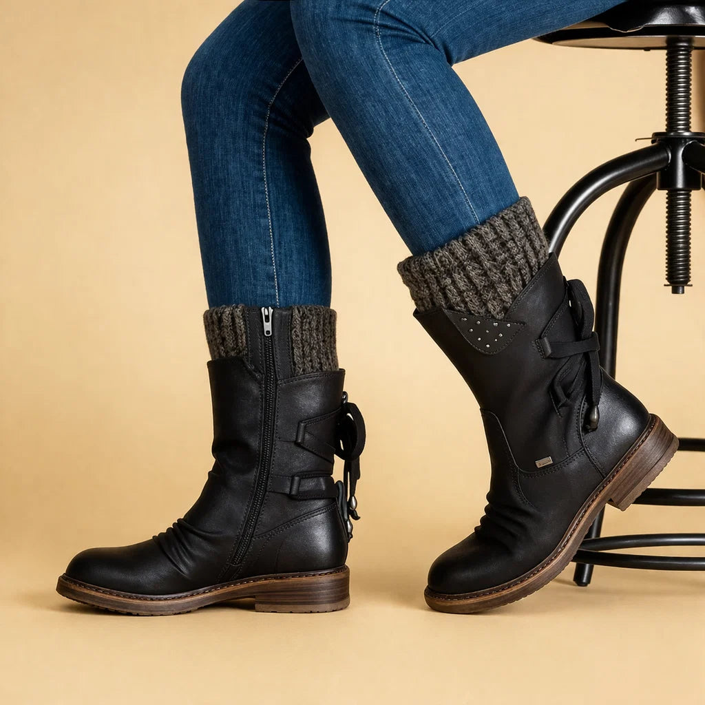 Women's Vegan Leather Boots – Lace-Up Martin Winter Style