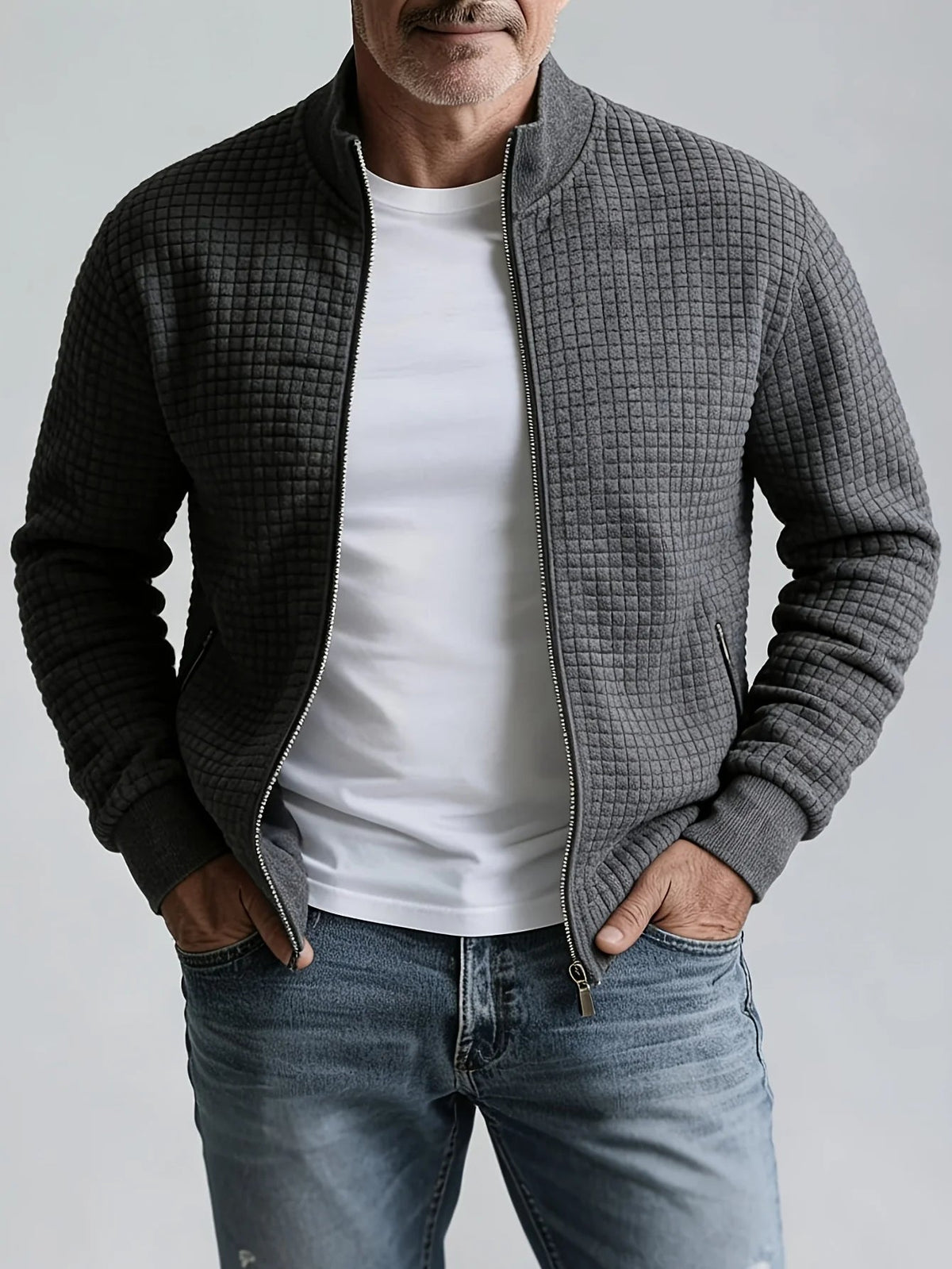 Men's Zip Up Jacket Jacquard Stand Collar – Sporty Layer