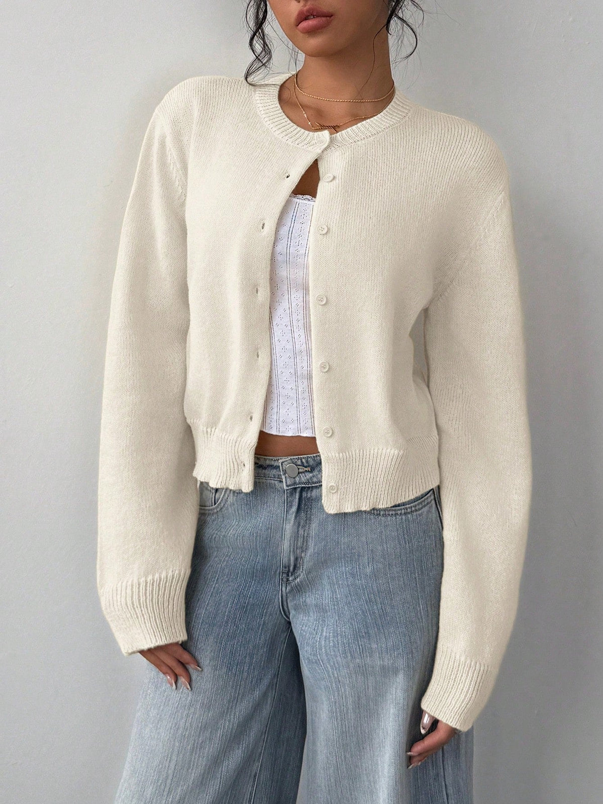 Cropped Cardigan – Knitted Slim Fit Long Sleeve Women's Sweater