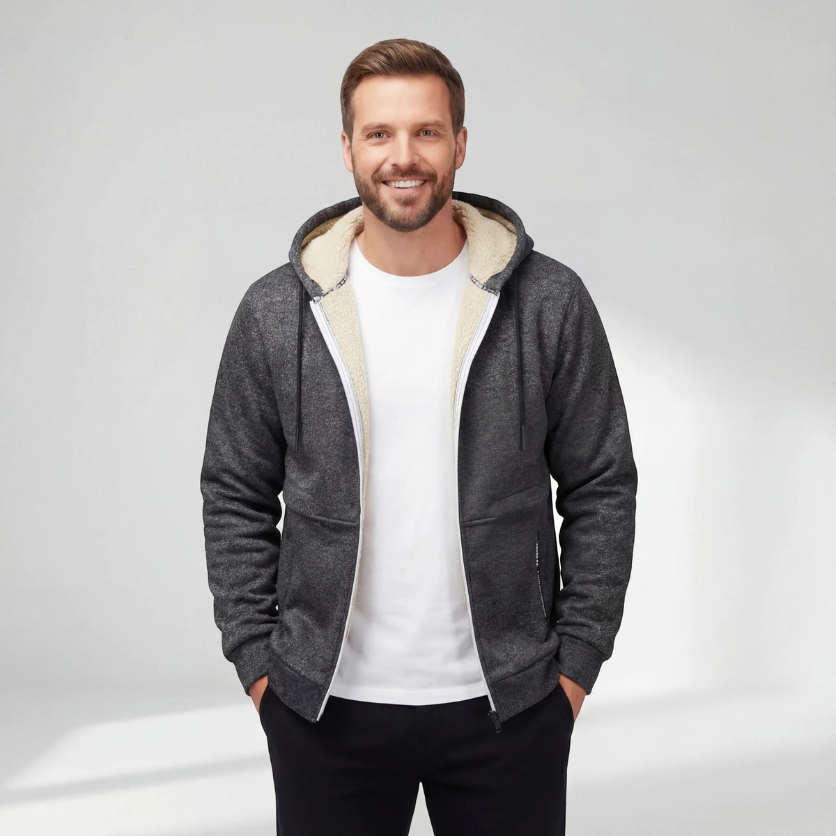 Men's Hooded Sherpa-Lined Zip-Up Cardigan | Logan