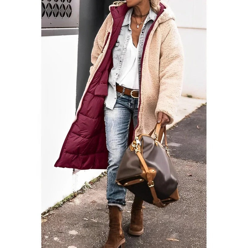Women's Reversible Quilted Coat | Longline Sherpa Jacket