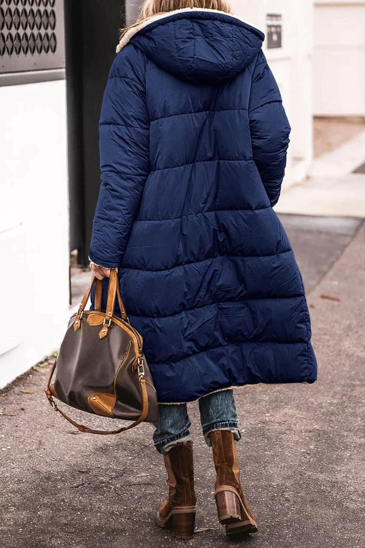 Women's Reversible Quilted Coat | Longline Sherpa Jacket