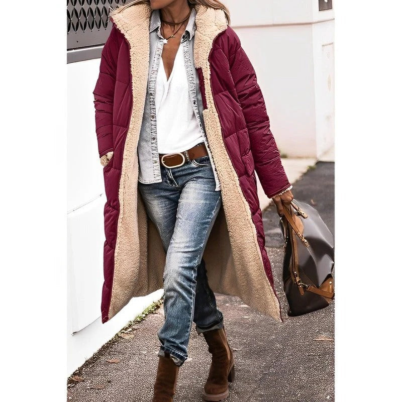 Women's Reversible Quilted Coat | Longline Sherpa Jacket