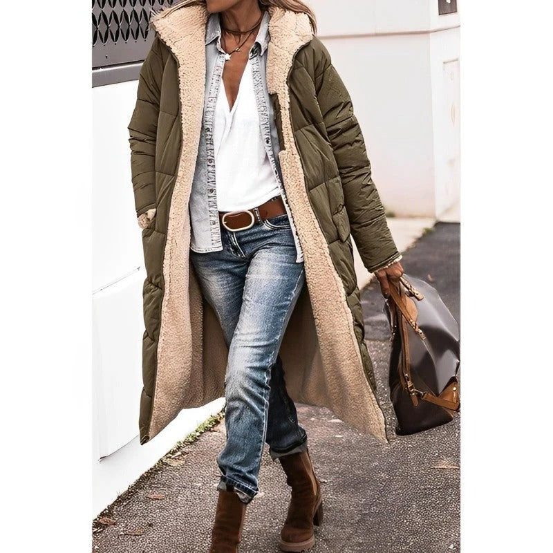 Women's Reversible Quilted Coat | Longline Sherpa Jacket