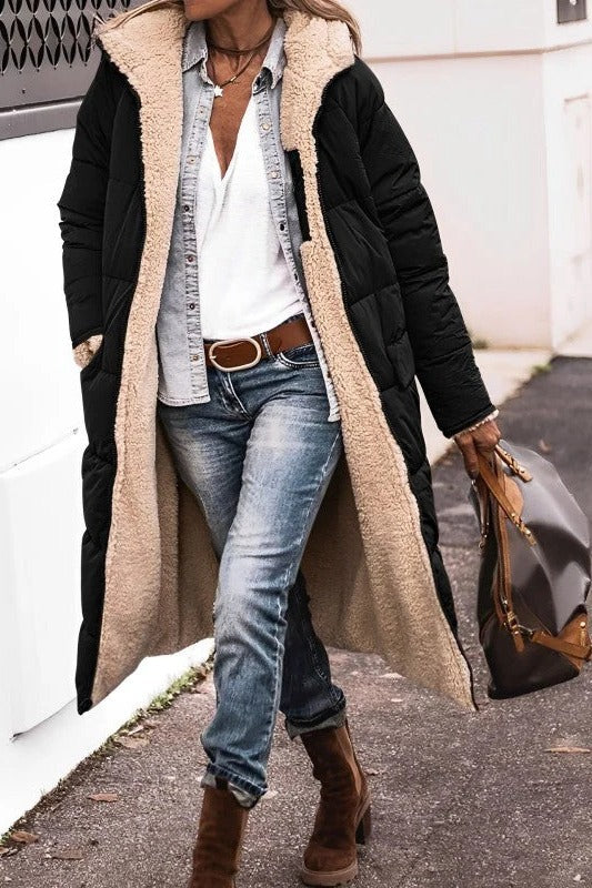Women's Reversible Quilted Coat | Longline Sherpa Jacket