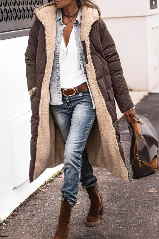 Women's Reversible Quilted Coat | Longline Sherpa Jacket