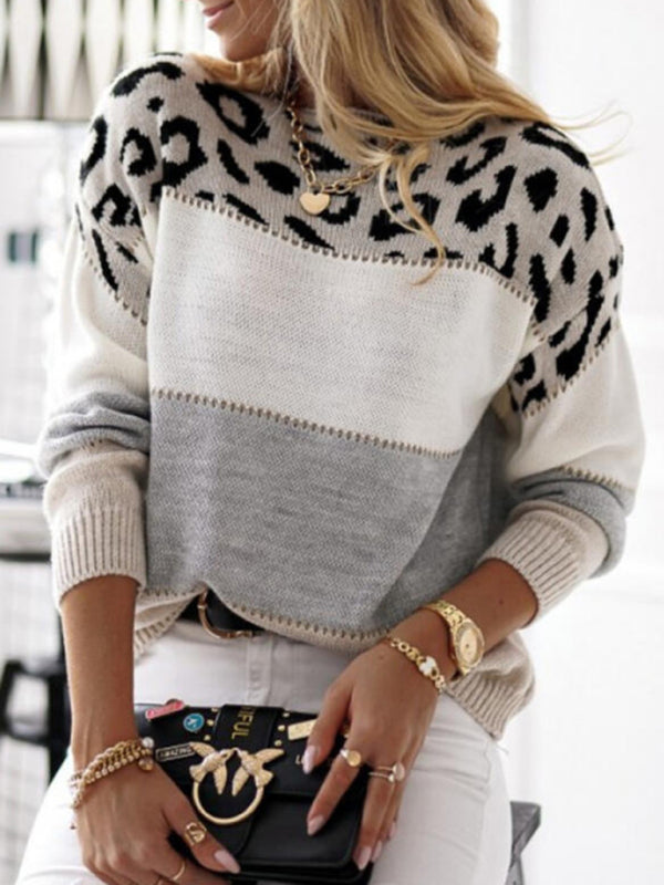 Women's Leopard Print Colour Block Knit Jumper