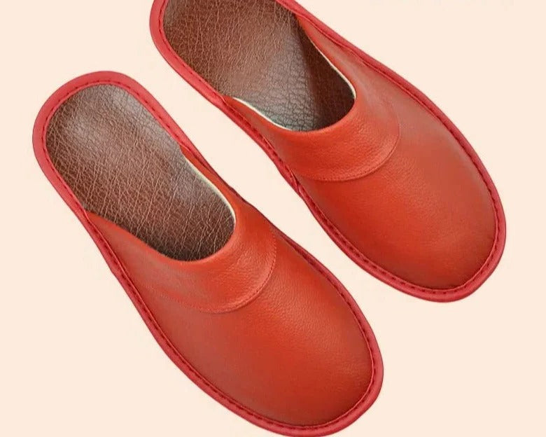 Men's Leather Slippers | Warm Indoor Mule Slippers
