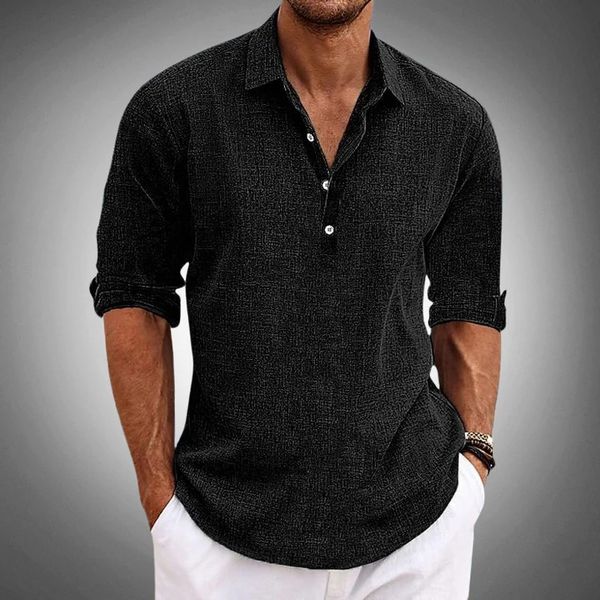 Men's Linen Polo Shirt | Lightweight Long Sleeve
