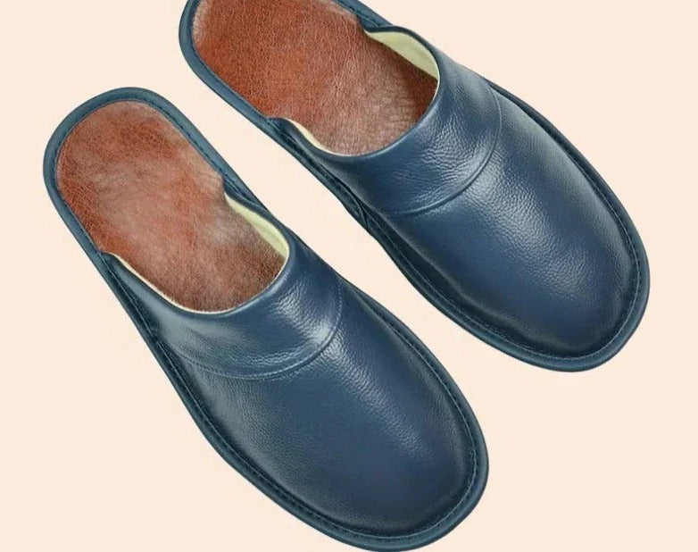 Men's Leather Slippers | Warm Indoor Mule Slippers