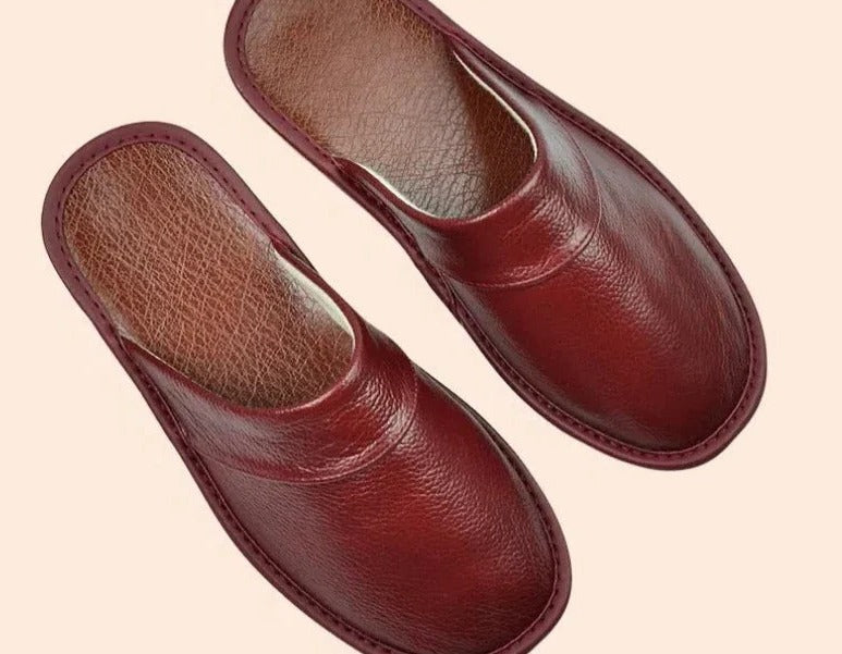 Men's Leather Slippers | Warm Indoor Mule Slippers