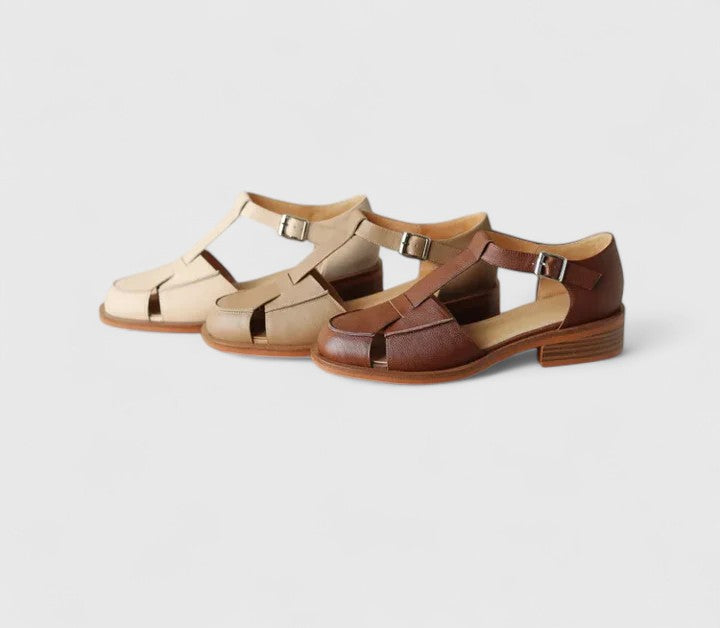Women's T-Strap Sandals with Buckle and Low Stacked Heel