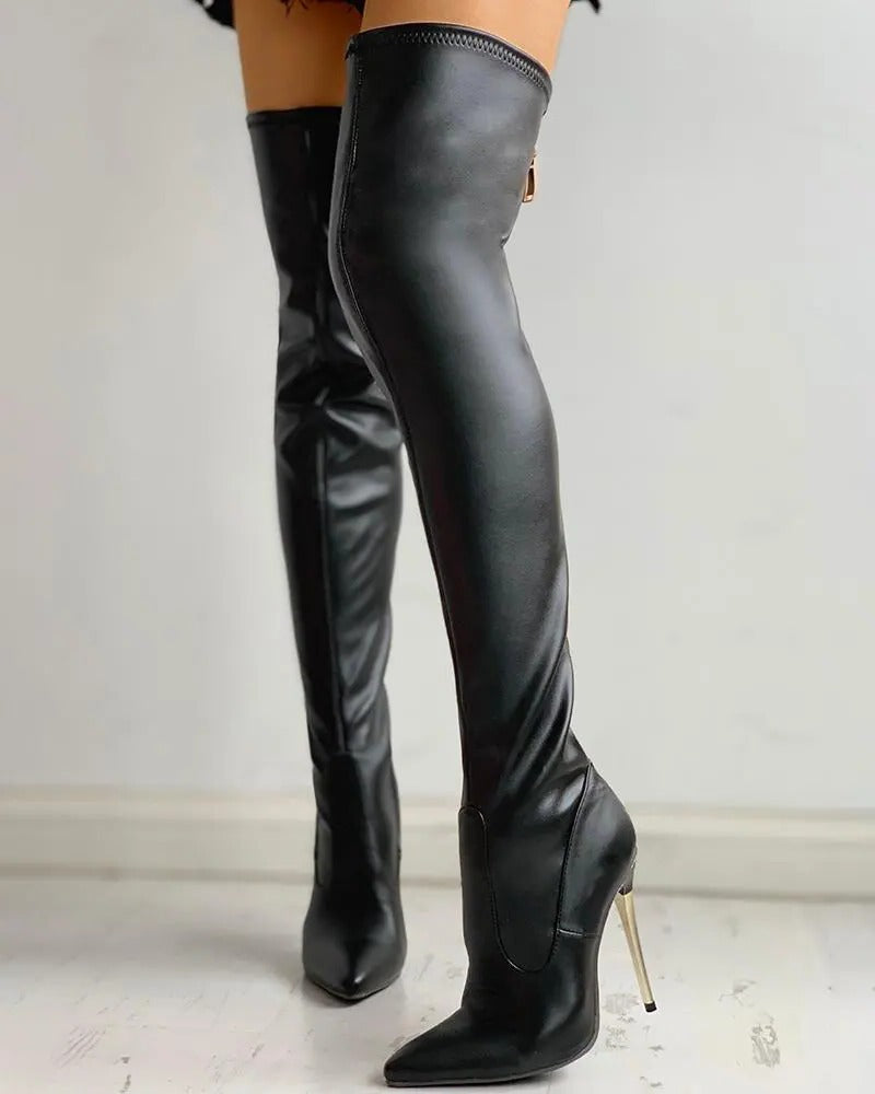 Women's Over-the-Knee Boots | Black Faux Leather High Heel