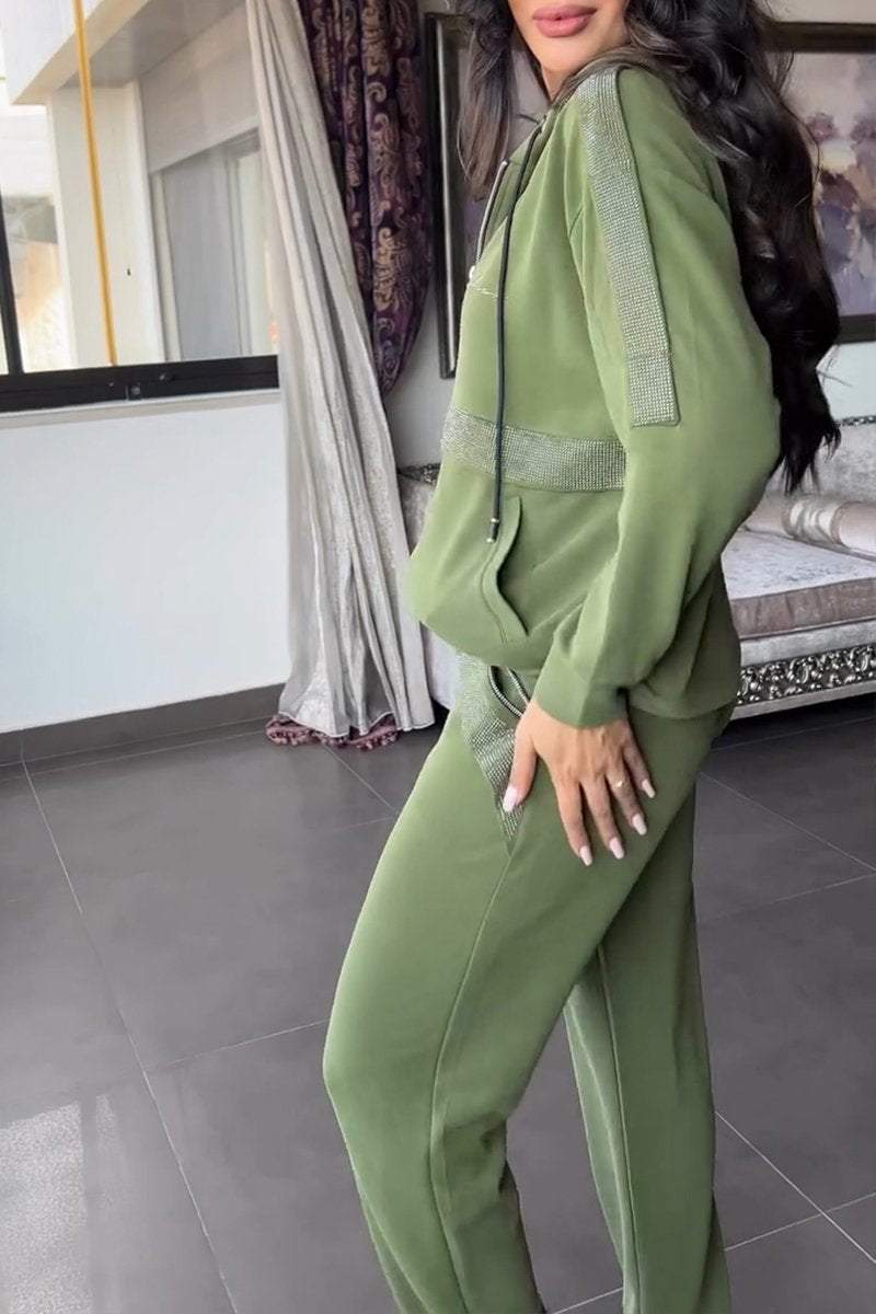 Women's Hooded Zip-Up Jacket and Relaxed Trousers Set – Stylish Contrast Panel Two-Piece Outfit for Everyday Casual Wear