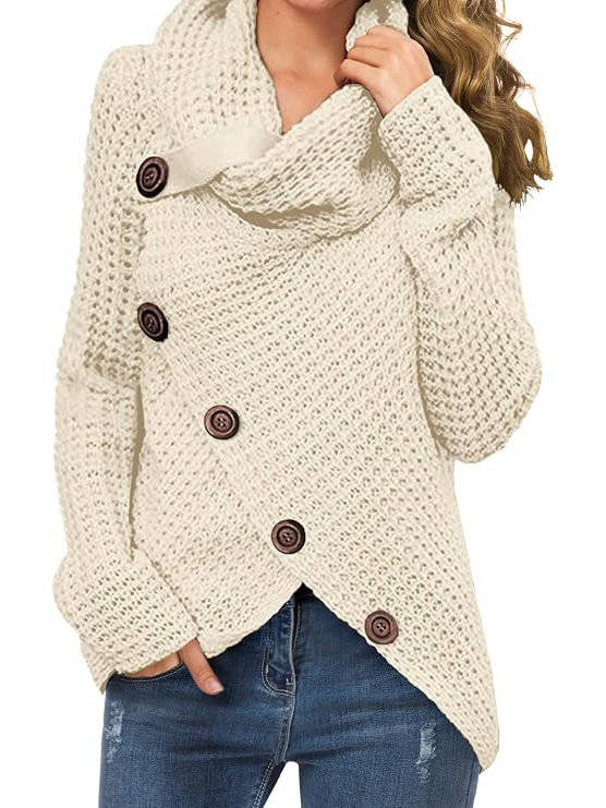 Women's Ribbed Turtleneck Sweater | Asymmetric Hem