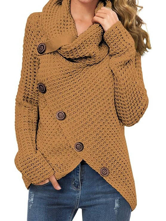 Women's Ribbed Turtleneck Sweater | Asymmetric Hem