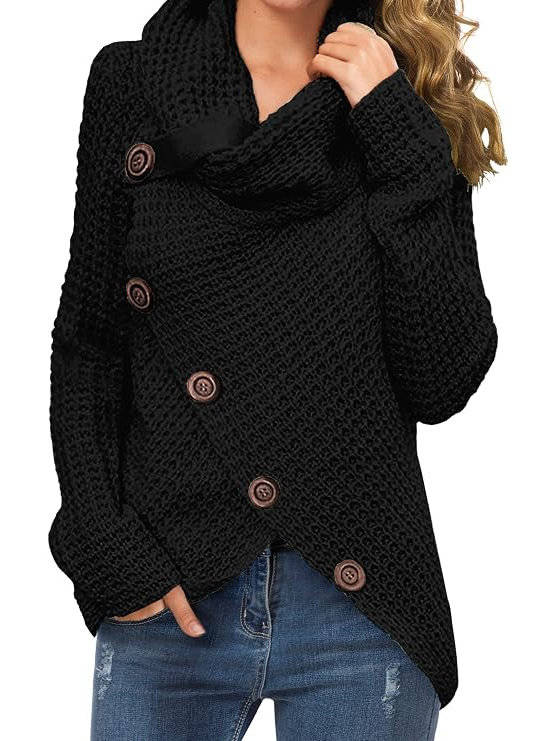 Women's Ribbed Turtleneck Sweater | Asymmetric Hem