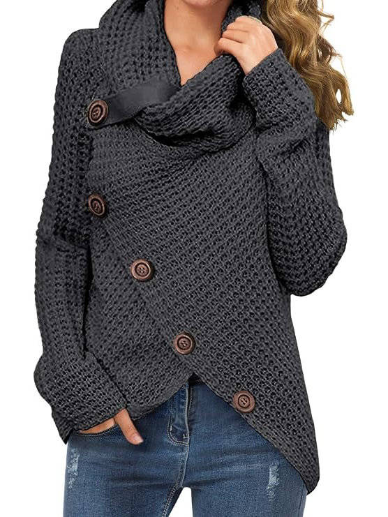 Women's Ribbed Turtleneck Sweater | Asymmetric Hem
