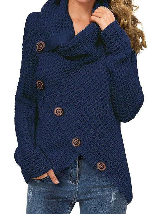Women's Ribbed Turtleneck Sweater | Asymmetric Hem
