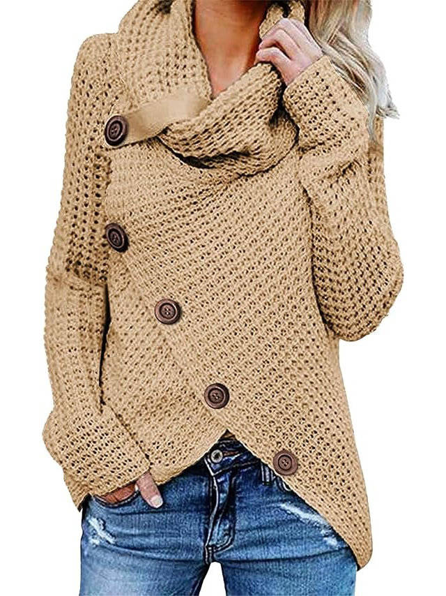 Women's Ribbed Turtleneck Sweater | Asymmetric Hem