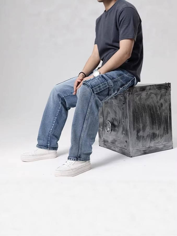 Men's Wide Leg Cargo Jeans | Loose Fit Denim Trousers