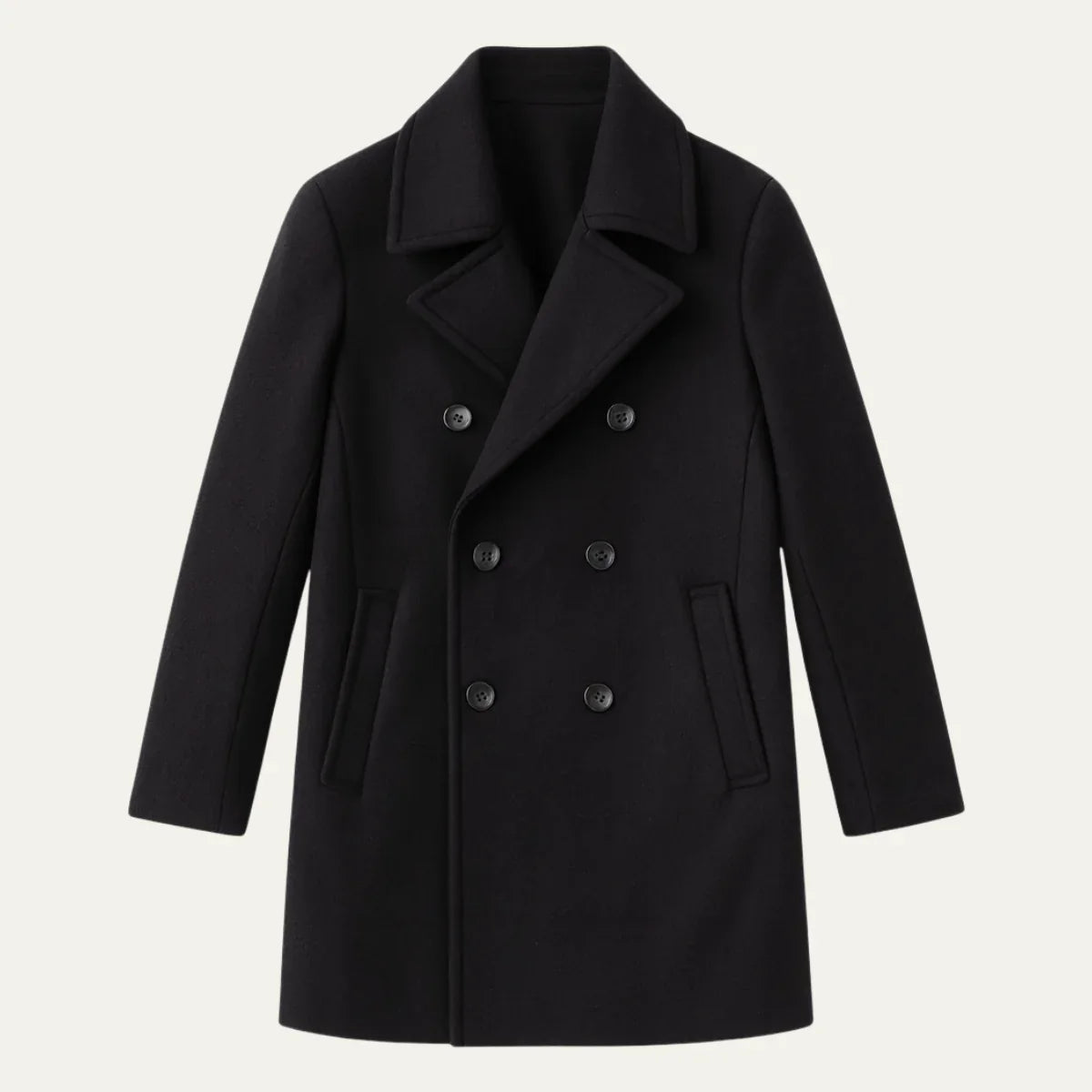 Men's Wool Coat – Black Double-Breasted Peacoat