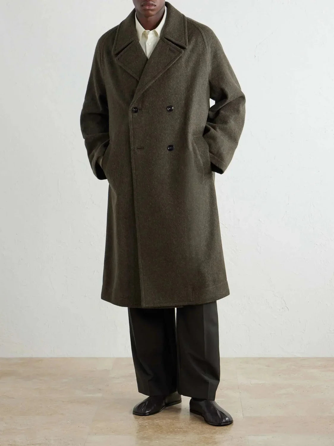 Men's Double Breasted Wool Blend Long Coat