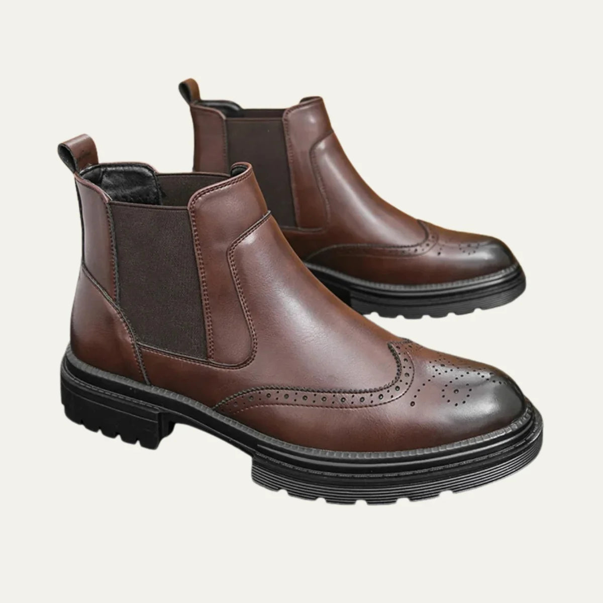 Men's Chelsea Boots – Black Leather Brogue Lug Sole