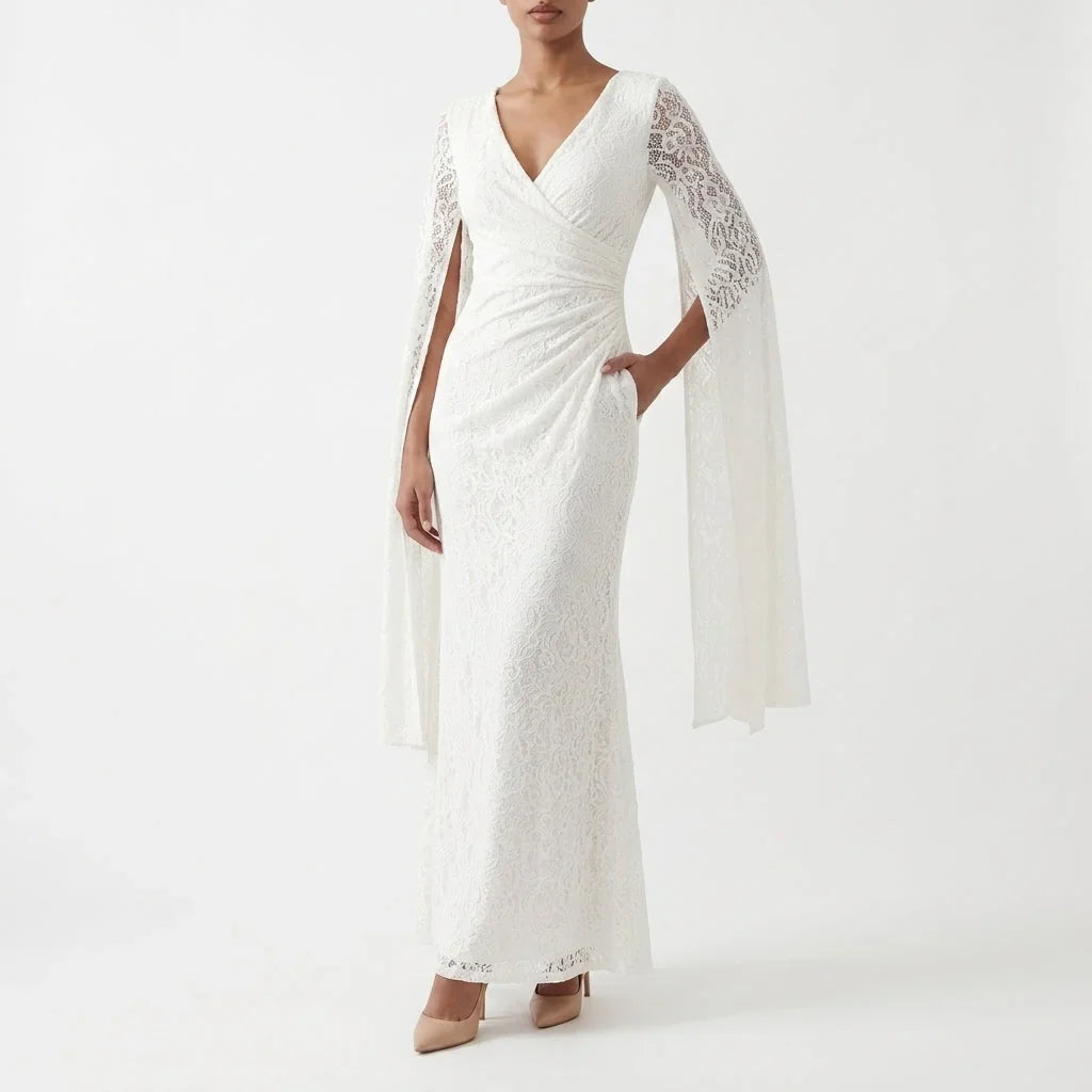 Celine | Lace Maxi Dress with Cape Sleeves