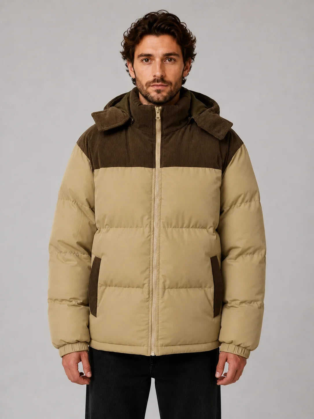 Men's Hooded Two-Tone Puffer Jacket