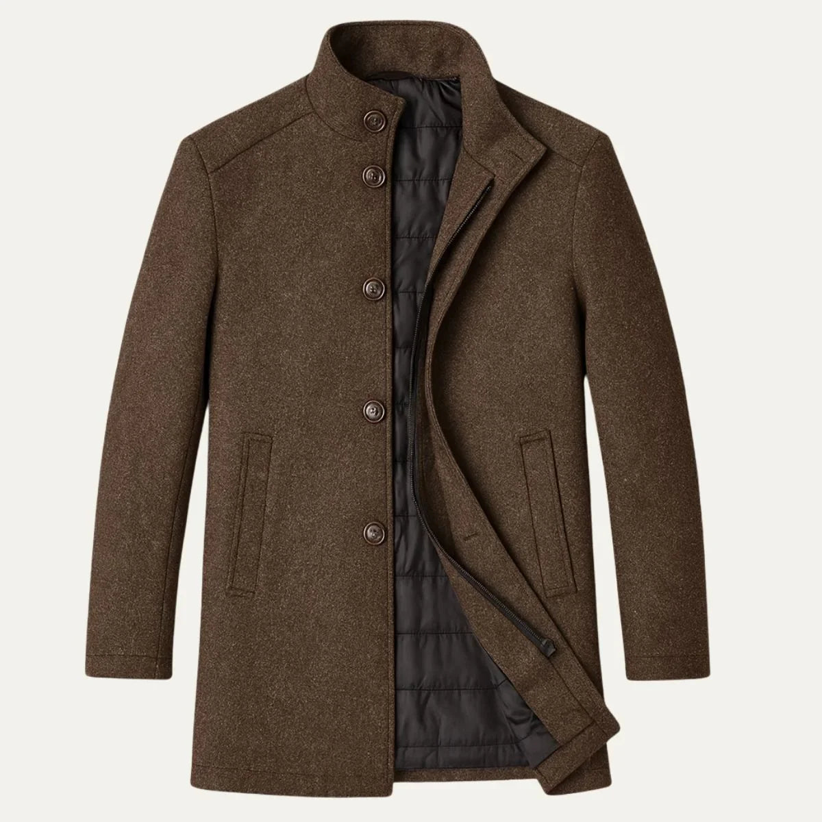 Men's Wool Coat – Black Stand Collar Overcoat