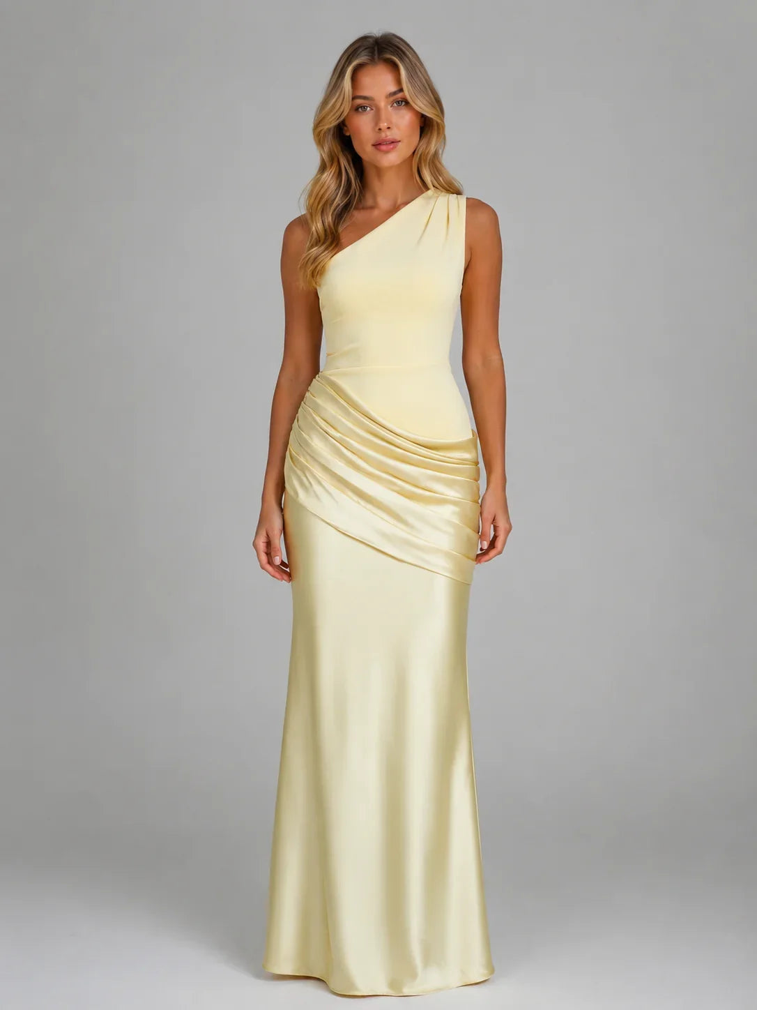 One Shoulder Ruched Bodycon Maxi Dress
