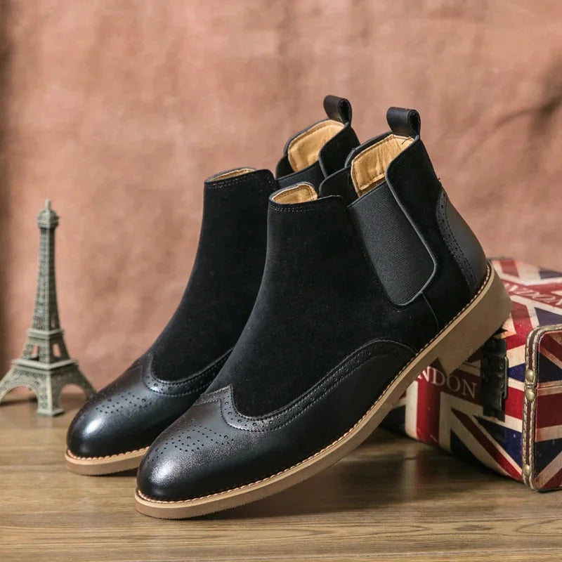 Men's Suede Wingtip Chelsea Boots