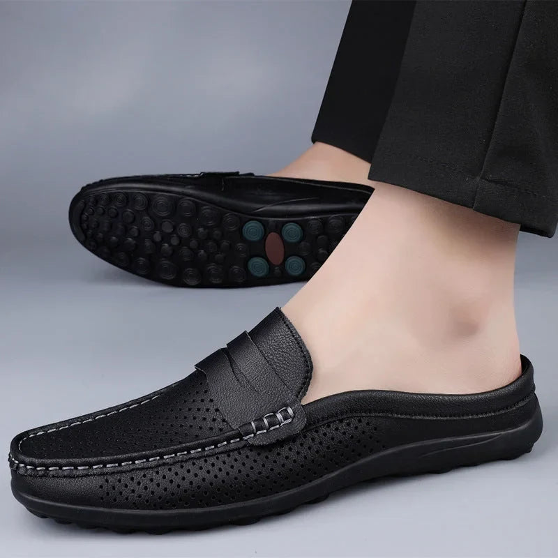 Men's Penny Loafers – Black Perforated Slip-On