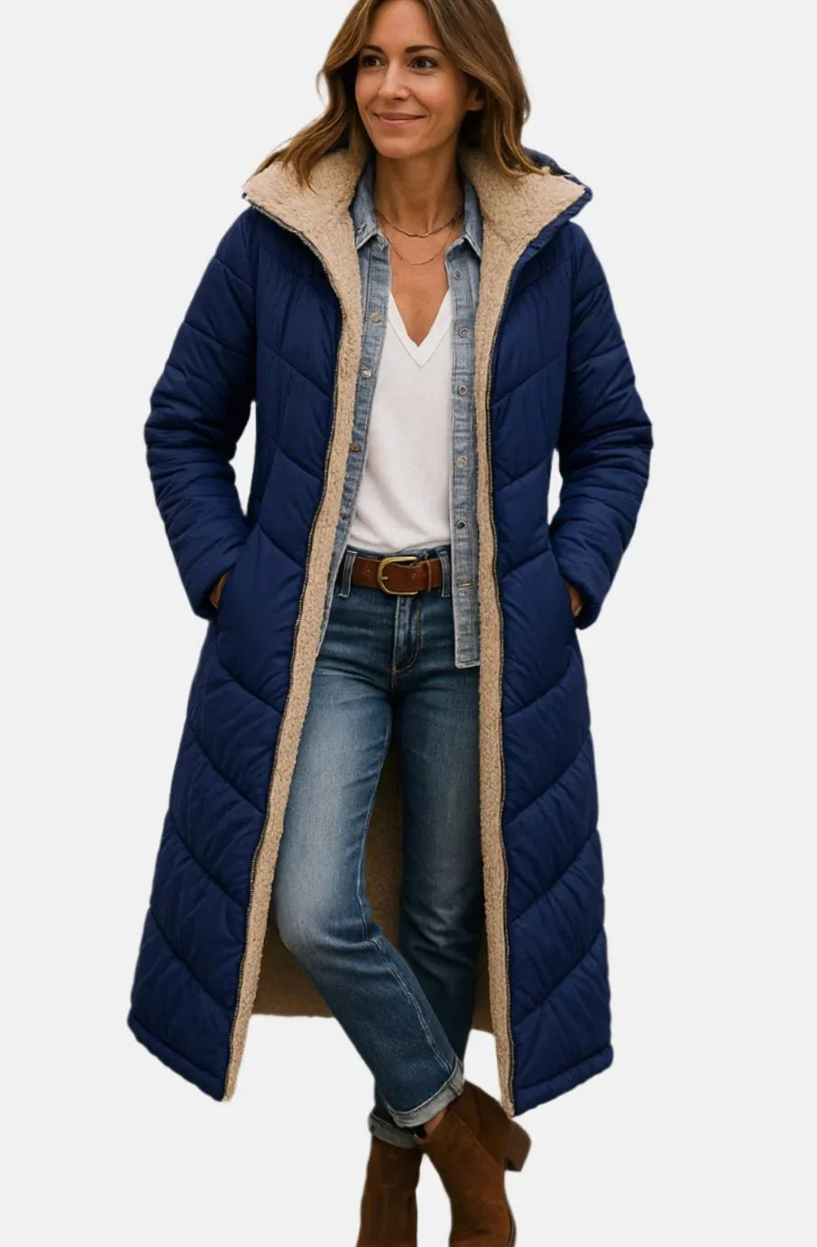Long Hooded Puffer Coat – Black Sherpa Lined