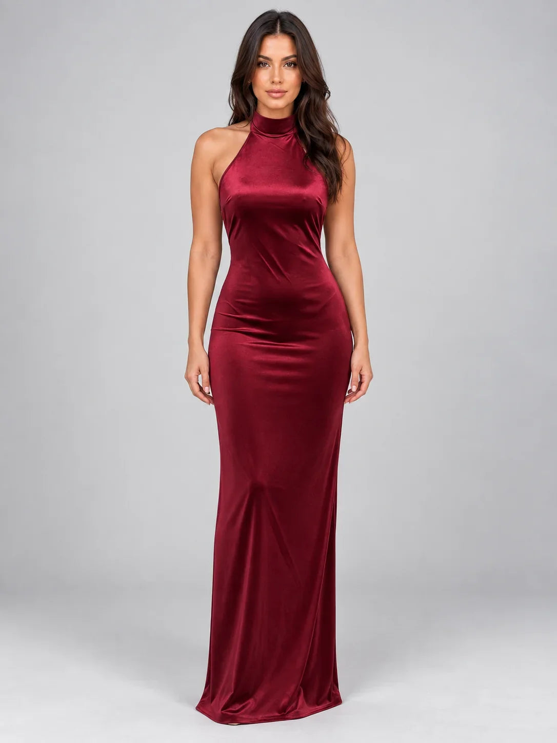 Rhea | Satin Halter Maxi Dress Backless