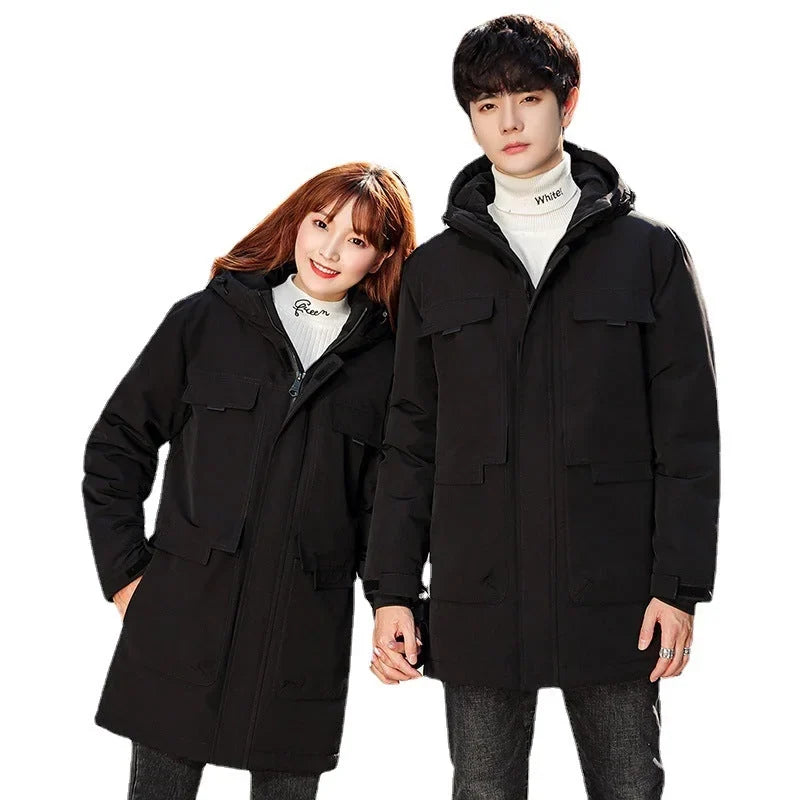 Men's Hooded Puffer Jacket – Black Long Parka