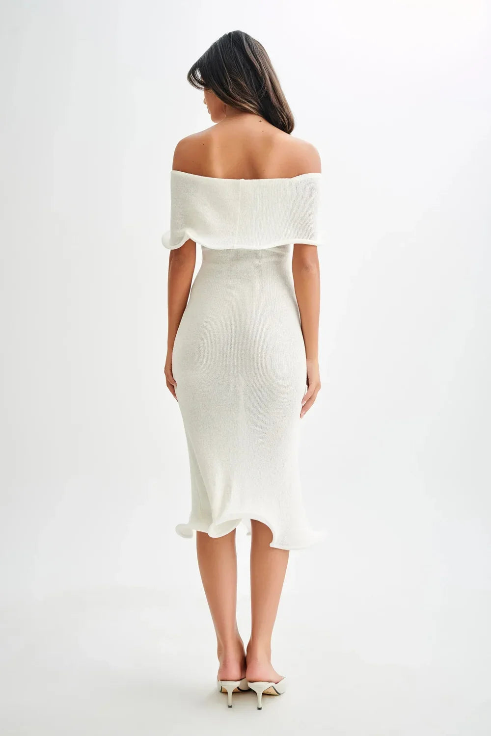 Sweater Dress – Black Off-Shoulder Midi