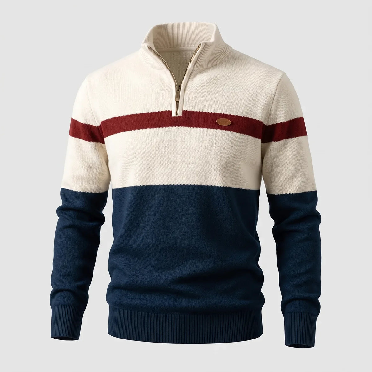 Men's Striped Knit Quarter Zip Sweater