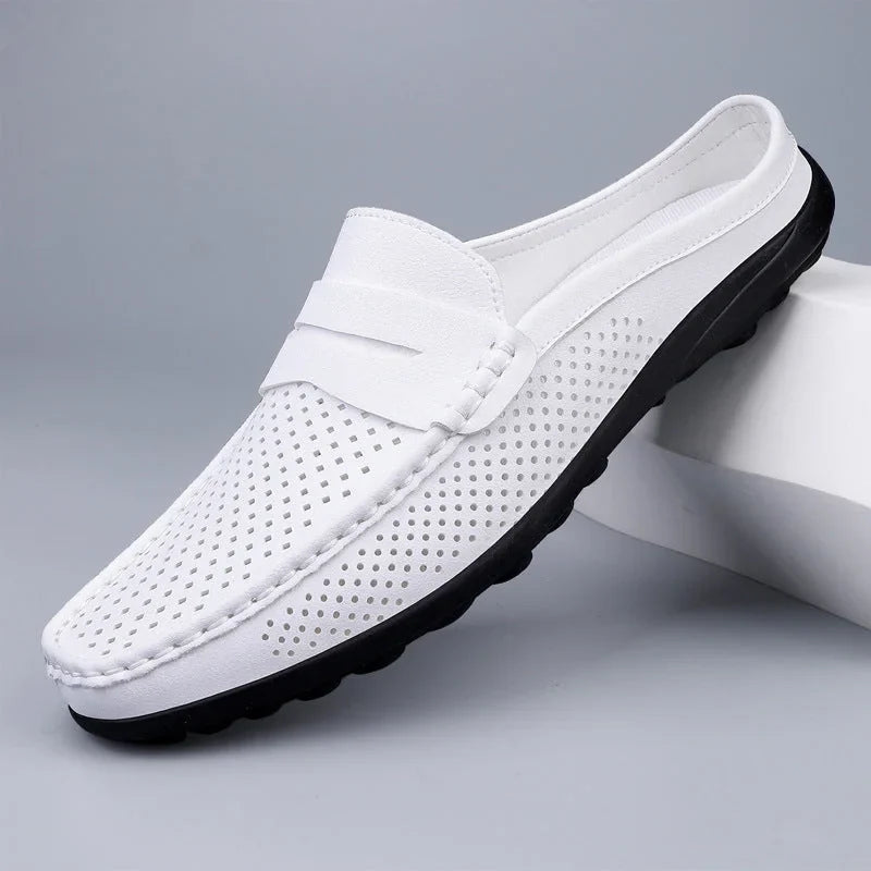 Men's Penny Loafers – Black Perforated Slip-On