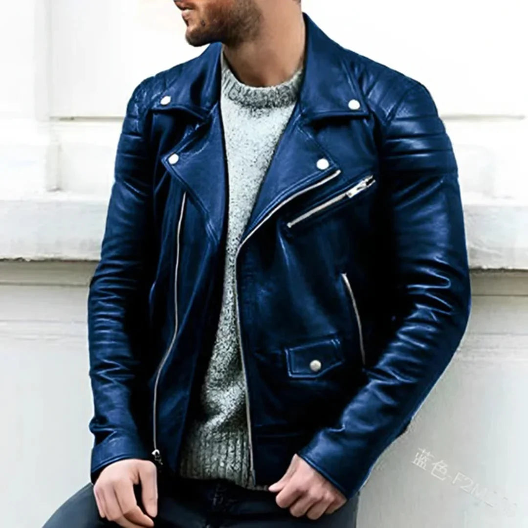 Men's Quilted Faux Leather Biker Jacket