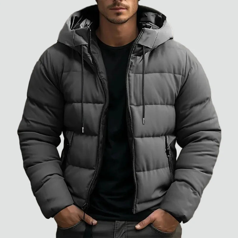 Men's Puffer Jacket – Black Hooded Side Pockets
